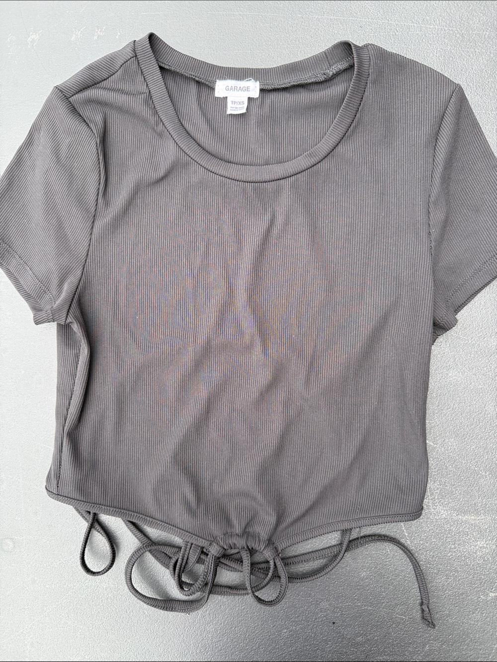 Garage Black Ribbed Drawstring Crop Tee